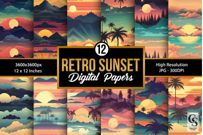 Retro Vintage Sunset Digital Papers