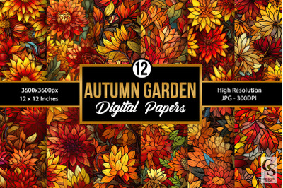 Fall Autumn Stained Glass Flowers Digital Papers