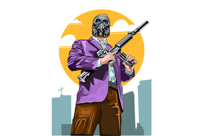 A Man with Rifle Vector Illustration