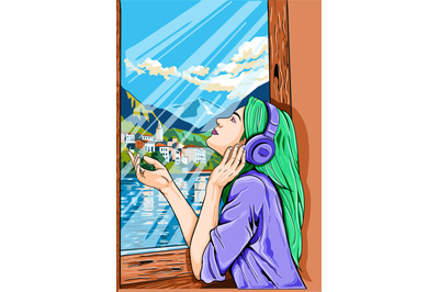 A Girl in the Window Illustration