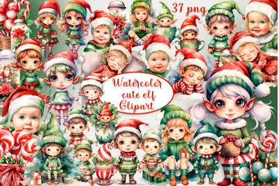 Watercolor Christmas Elf Clipart Png