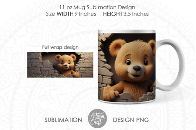 3D Teddy Bear, 3D Hole Mug, breakthrough mug, 11oz mug PNG
