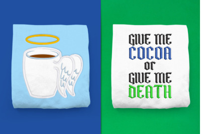 Cocoa or Death Angel Wing Mug Duo | Applique Embroidery