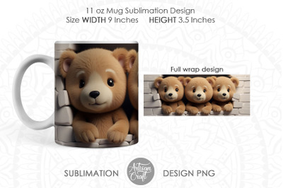 3D Teddy Bear, breakthrough mug, 3D Hole Mug, 11oz mug PNG