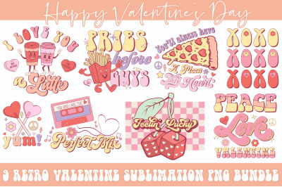 Retro Valentine&#039;s Day PNG Bundle Sublimation Cut file