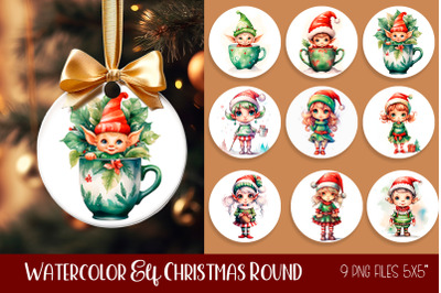 Christmas elf Ornament Sublimation, Round Ornament Png