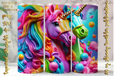 3D Neon Colors Unicorn Design 20 Oz Skinny Tumbler, 4 design
