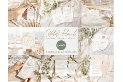 Gold Floral Wedding Invitation Bundle Canva Template