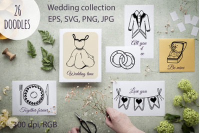 Wedding collection vector doodle clipart, SVG, PNG