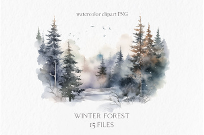 Watercolor forest clipart PNG
