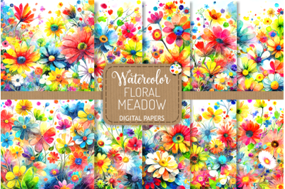 Watercolor Floral Meadow Digital Papers