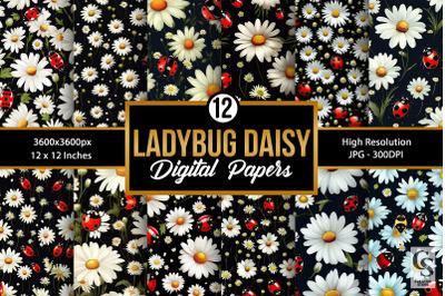 Ladybugs &amp; Daisy Flowers Seamless Patterns