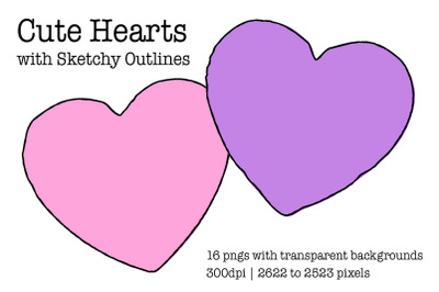 Cute Hearts with Sketchy Outlines