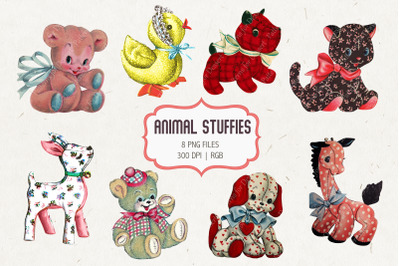 Retro Stuffed Animals Clip Art
