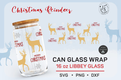 Reindeer SVG, 16oz can glass, Christmas svg, snowflake svg