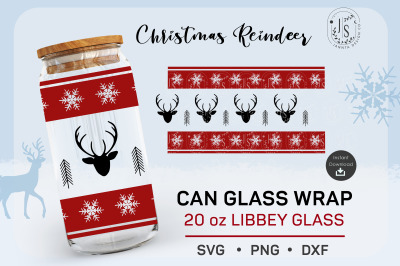 Reindeer SVG, 20oz can glass, Christmas svg, snowflake svg