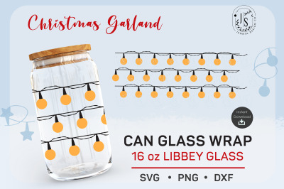 String lights svg, 16oz can glass, Christmas svg