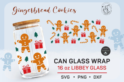 Gingerbread men, 16oz can glass, Christmas Cookies, Christmas svg