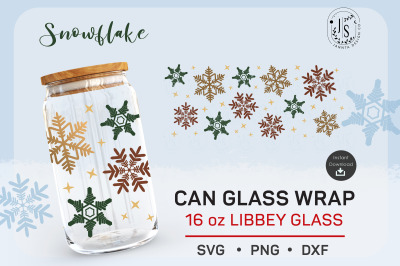Snowflakes SVG, 16oz can glass, Christmas svg, snowflake beer can