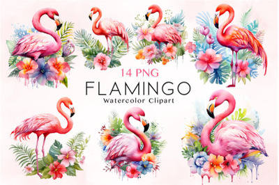 Watercolor Flamingo Clipart Bundle