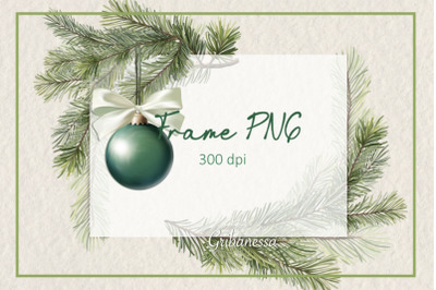 Christmas frame PNG | Frame with fir branches and ball