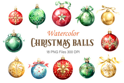 Watercolor Christmas balls. Clipart Bundle.