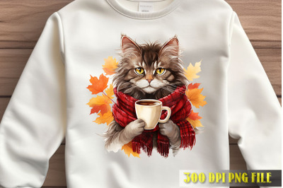 Autumn Cat Warm Coffee