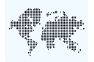 Dotted world map. Simple global map silhouette with dots patterns grid