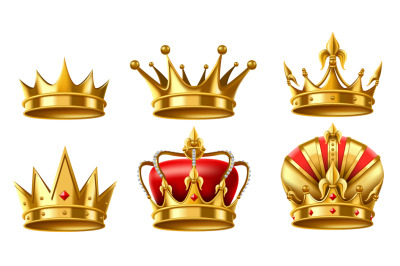 Realistic 3D royal crown. Golden kingdom jewels for king and queen, go