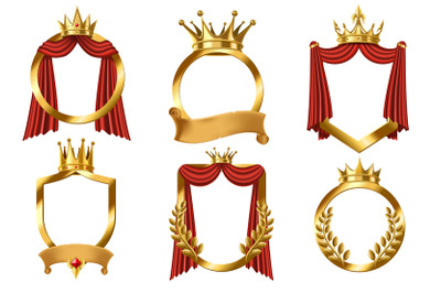 Golden crowned frame. Premium emblem mockup with gold laurel wreath&2C; r