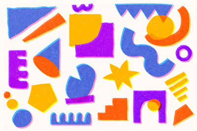 Abstract risograph shapes. Textured geometry bundle, creative random d