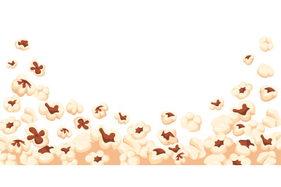 Popcorn background. Flying popping corn, movie fast food horizontal bo