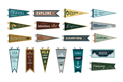 Adventure Pennants. Outdoor and camping enthusiast banner collection w