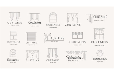 Minimalist curtains emblems. Window drapery and blinds for interior de