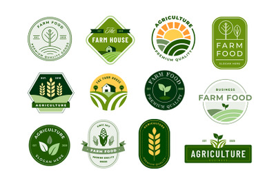 Farm emblems. Agriculture and farm food labels, agrarian quality seals