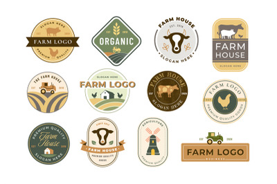 Farm icons. Rustic homestead, organic farming, meat and poultry house