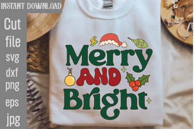 Merry and Bright SVG cut file&2C;Christmas Retro Designs Christmas Sublim