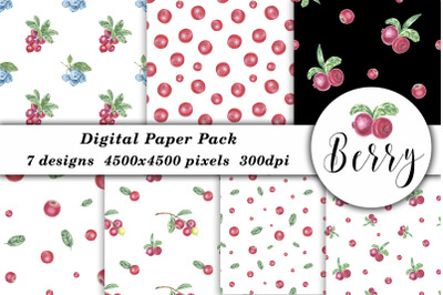 Watercolor Red Berry Floral Pattern Seamless JPG Art