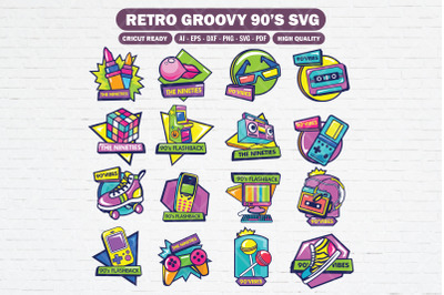 Collection of retro 90s sticker svg template
