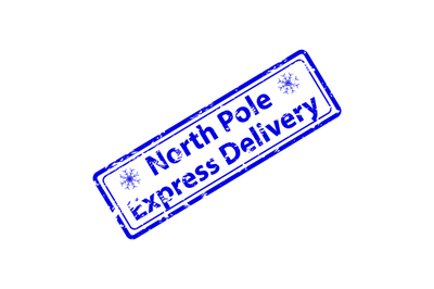 North pole, express delivery rubber stamp label