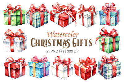 Watercolor Christmas Gifts. Clipart Bundle.