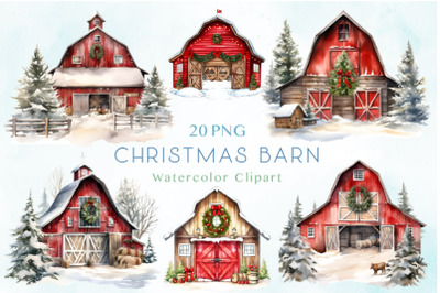 Watercolor Christmas Barn Clipart