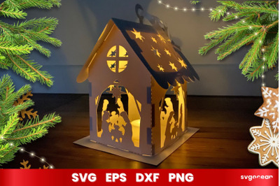 Christmas House Lantern SVG | 3D Layered | Glowforg