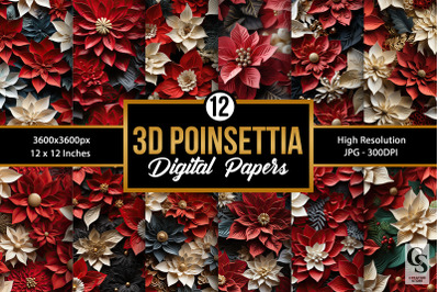Poinsettia 3D Flowers Digital Papers