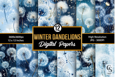 Blue Winter Dandelions Seamless Patterns