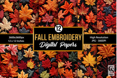 Fall Leaves Embroidery Seamless Patterns