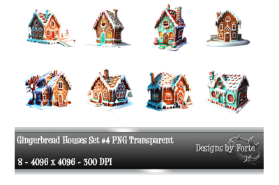 Eight Gingerbread Houses Transparent