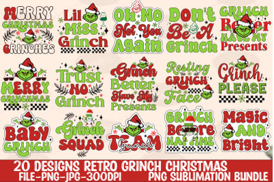 Retro Grinch Christmas PNG Sublimation Bundle,Lady Grinch PNG,Santa Gr