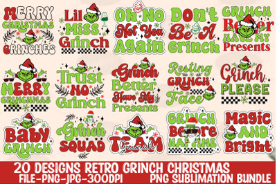 Retro Grinch Christmas PNG Sublimation Bundle&2C;Lady Grinch PNG&2C;Santa Gr