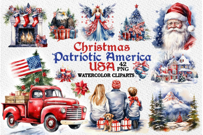Christmas Patriotic Watercolor Clipart